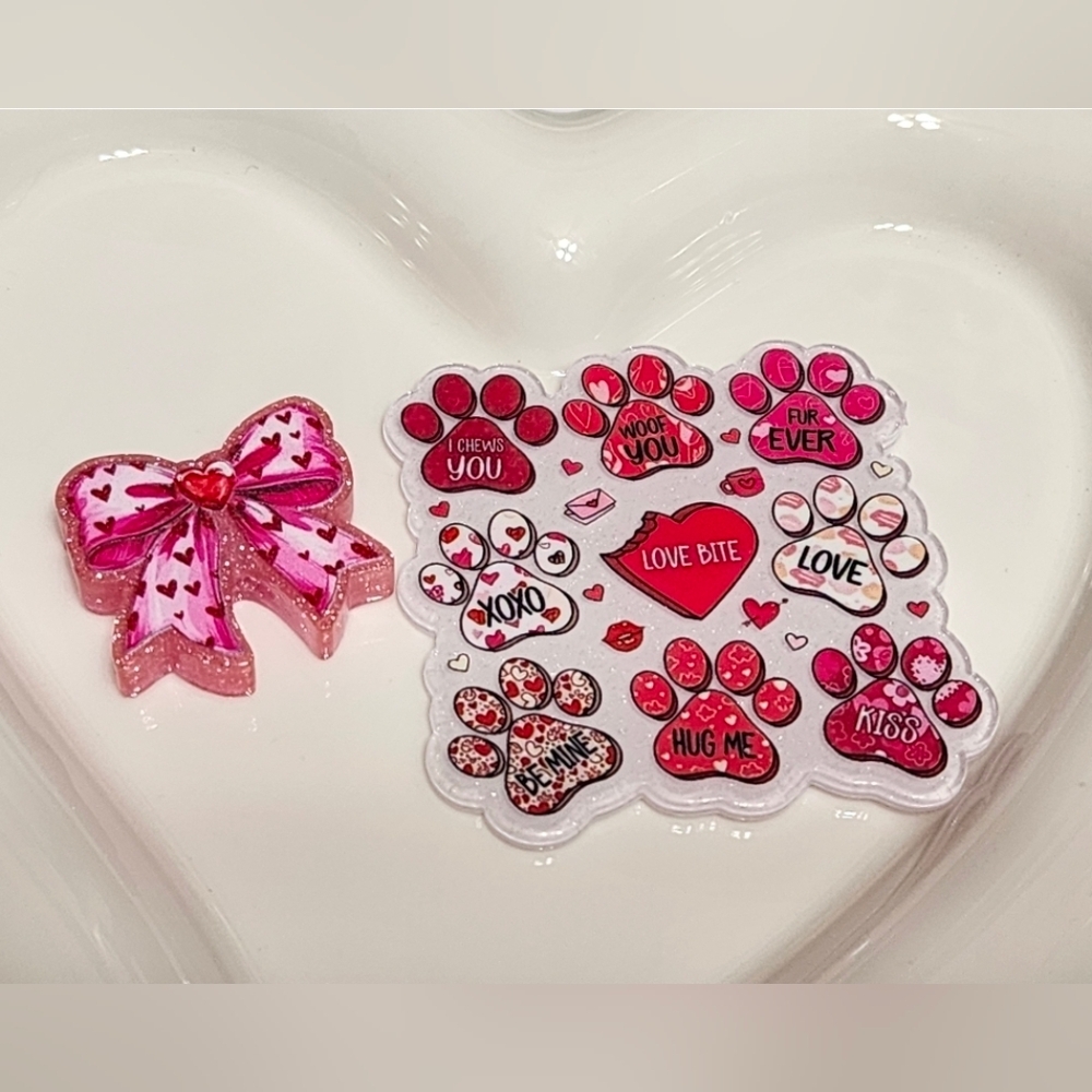 Flatback Valentine Dog Beads Chews Me Woof You Bow Crafts Badge Keychain